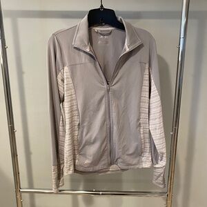 Adidas Full Zip Lightweight Performance Jacket – Gray/Striped – Women’s M